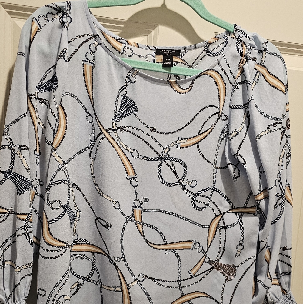 Ann Taylor Chain Pattern Blouse - Light Blue and Tan